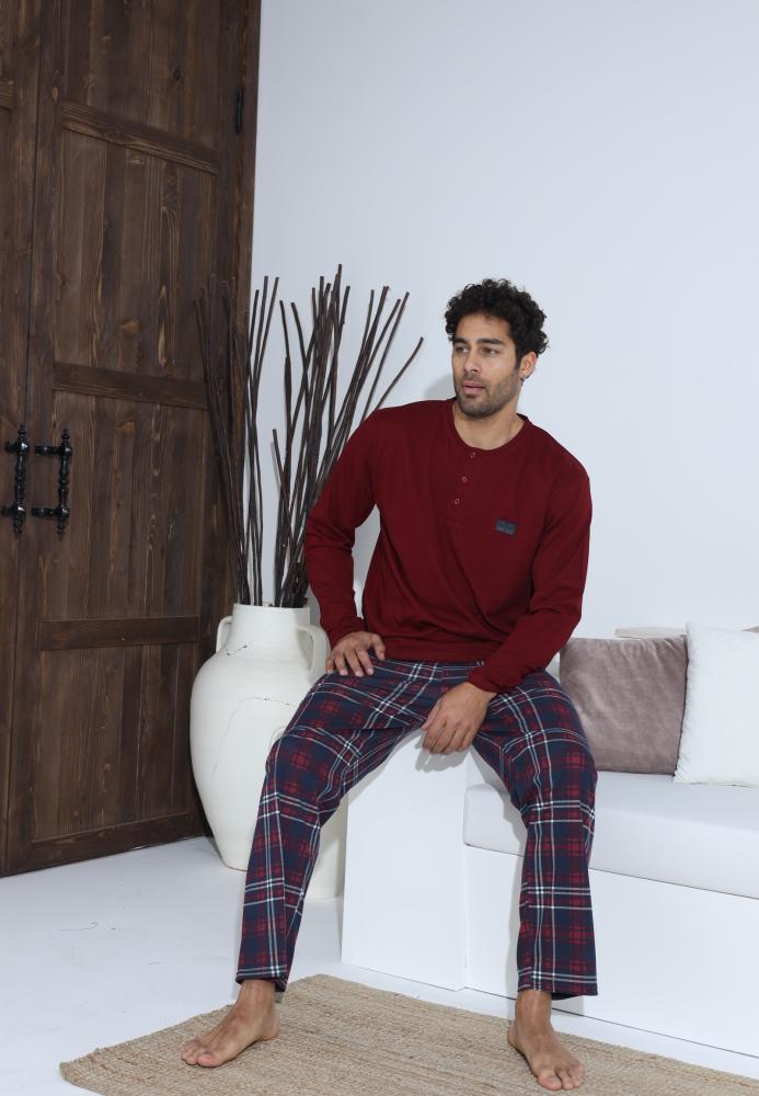 Pijama Barbati ,Maneca si Pantaloni Lungi,Culoare Rosu,Engros